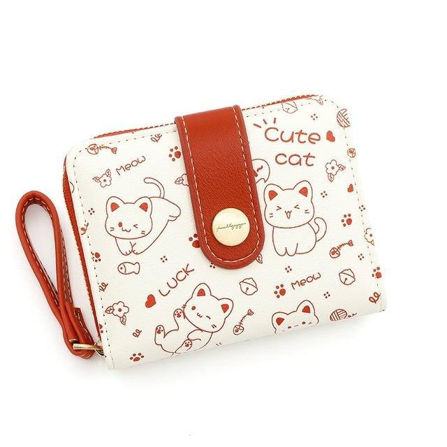 Cute Cat Girls Wallet Short Student Id/Bank Card Holder Money Bag Zipper Wallets For Women Key Storage Purse