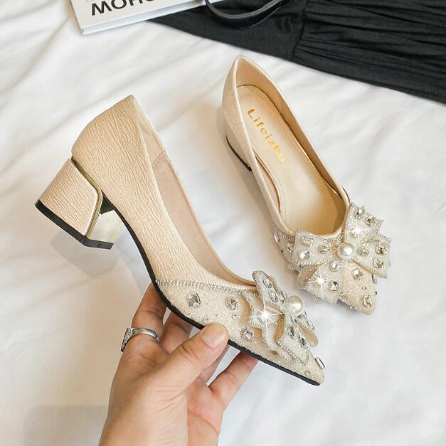 Designer Woman Shoes Crystal Pumps Low Heeled Party Bride Wedding Shoes Female Sequin Loafers Ladies Dress High Heels