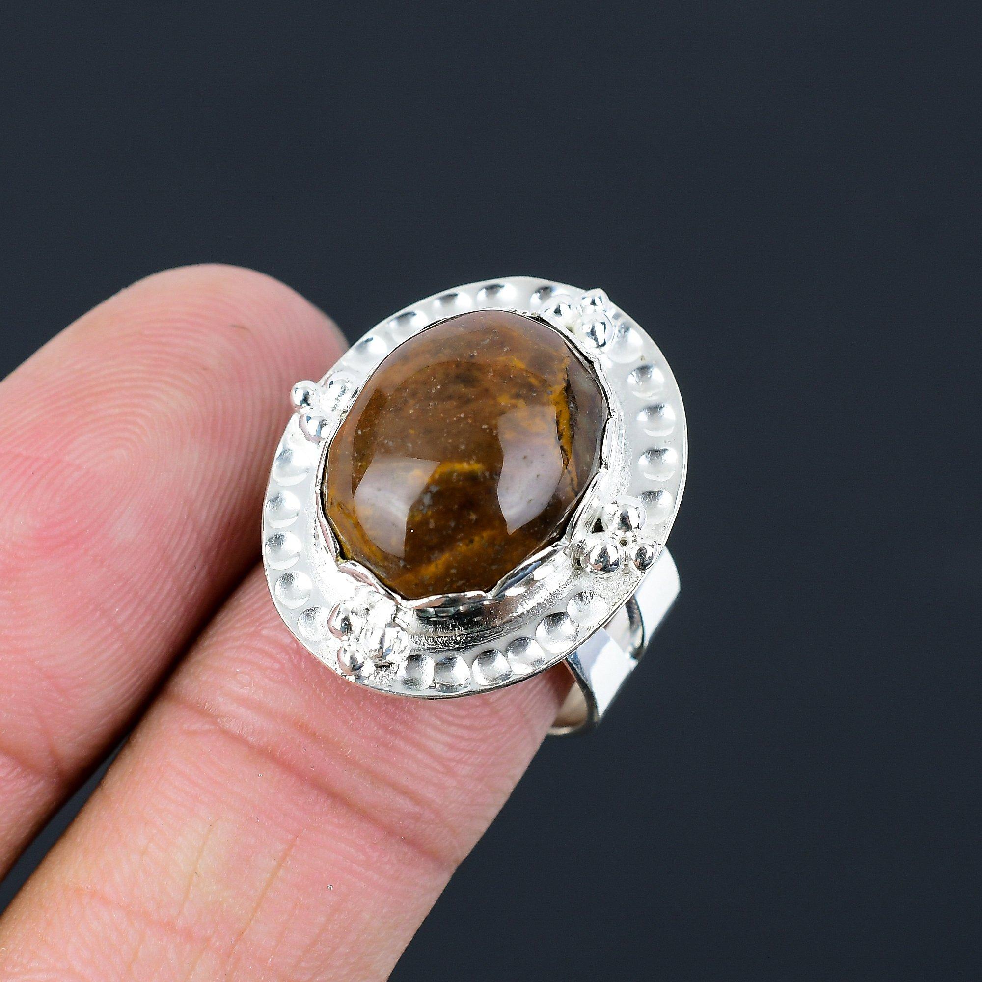 Sisters Day Deal Oval Plume Agate Gemstone Sterling Silver Solitaire Ring Size 9 9