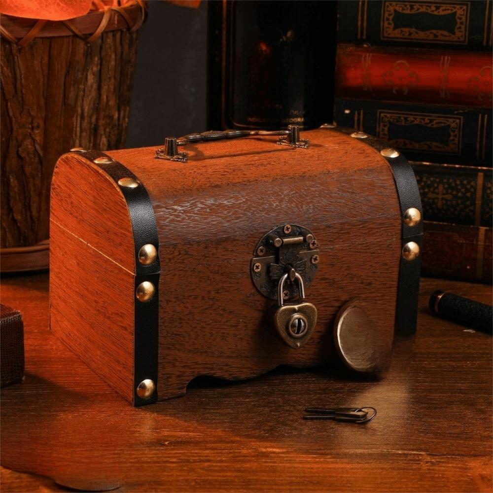 Wooden Vintage Decorative With Lock Creative Money Saving Box Storage Box Treasure Box Coin Boxes