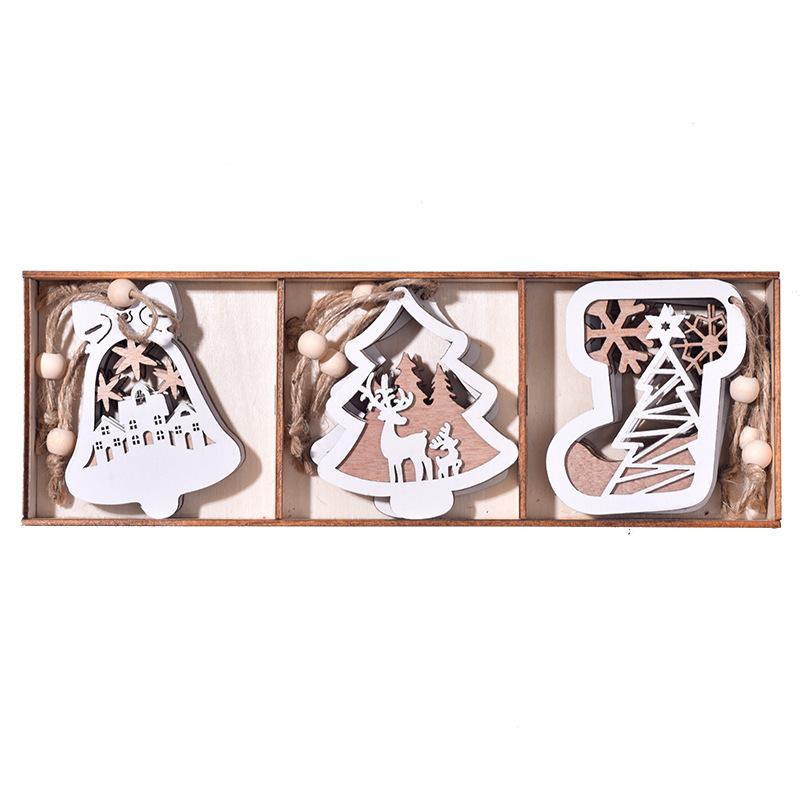Christmas Decorations, Christmas, Wooden Pendants, Laser Hollow Out, Double-layer, White Hanging Decorations, Christmas Tree Snowflake Pendants