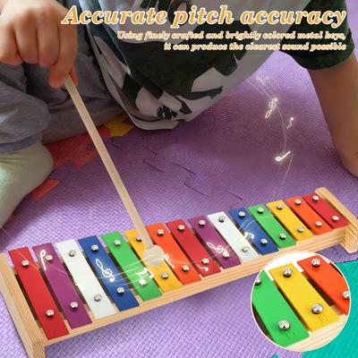 1 Pc 15 Tone Xylophone Glockenspiel Colorful Wooden Xylophone with 2 Mallet Music Instrument for Preschool Educational Learning