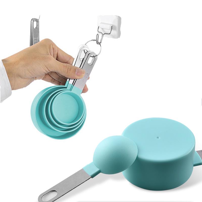 8-Piece Stainless Steel & Colored Plastic Measuring Spoon and Cup Set with Scale for Seasoning and Milk Powder