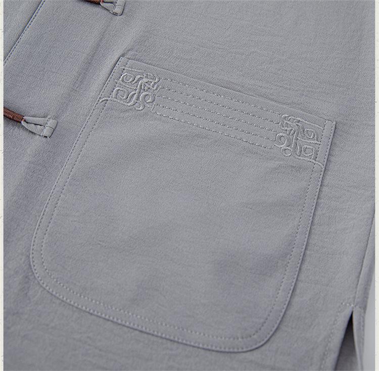 Chinese Cotton-Linen Men's Short-Sleeve Tang Suit - Summer Tai Chi Shirt for Middle-Aged and Elderly