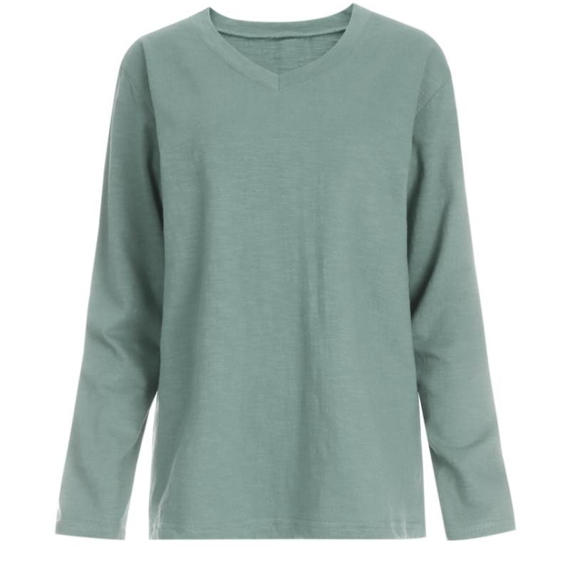 Shop   Women Basic V Neck Slub CoTTon Long sleeVe T shirT whiTe Dai Wsh 1056