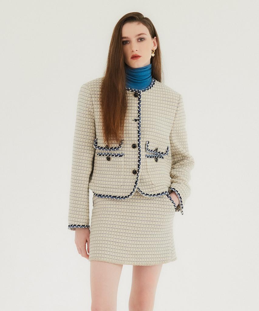 Hocus Pocus Bulgaria Virgin Wool A-Line Tweed Skirt / Cream