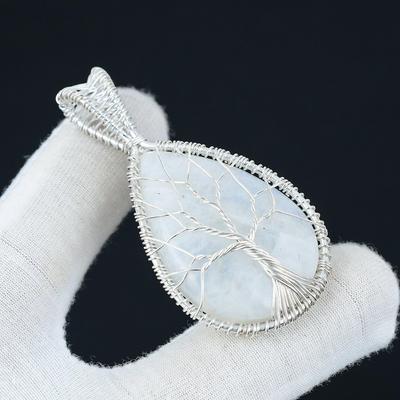 Moonstone Pendant Natural Gemstone Handmade 925 Sterling Silver Pendant, Wire Wrapped Jewelry, Wire Wrapped Pendant Tree Of Life Jewelry