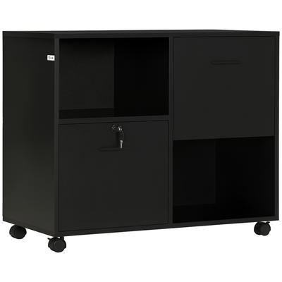 Office Cabinet with 2 Document Drawers and Shelves, Wheels with Lock, 80x40x66cm, Black