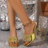 Summer New Style Fashionable Square Toe Women's Slippers String Beads High Heels Women's Sandals Ladies Shoes Zapatos De Mujer