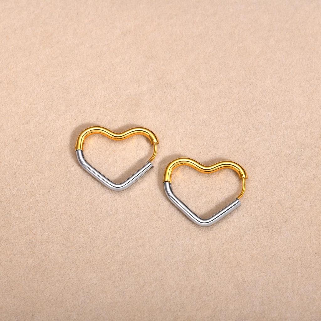 Trendy 2 Tones Minimalist Stainless Steel Hoop Earrings for Women, Gold Color Star Square Heart Huggies Ear Jewelry Accessory