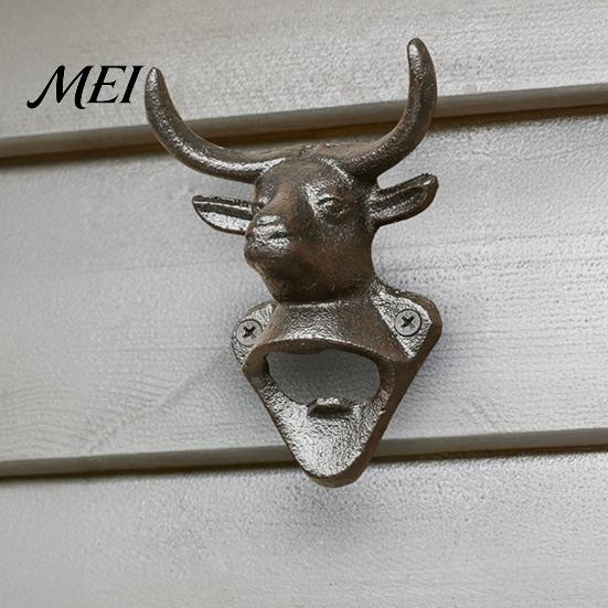 Animal Shape Bottle Opener Elk Cow Head Opener, Wall Mounted Beer Cap Heavy Duty Cast Iron Remover, Rustic for Home Bar, Industrial Decor