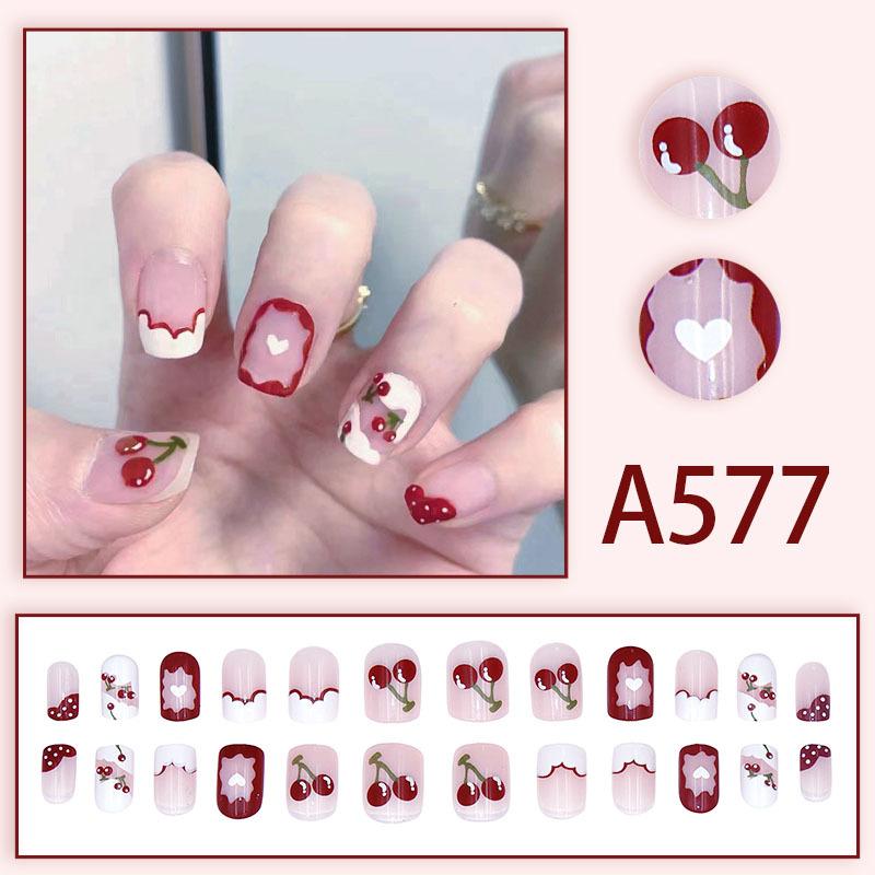 Winter fresh and simple pure lust style bride dance wear nails rainbow love rose fake nails