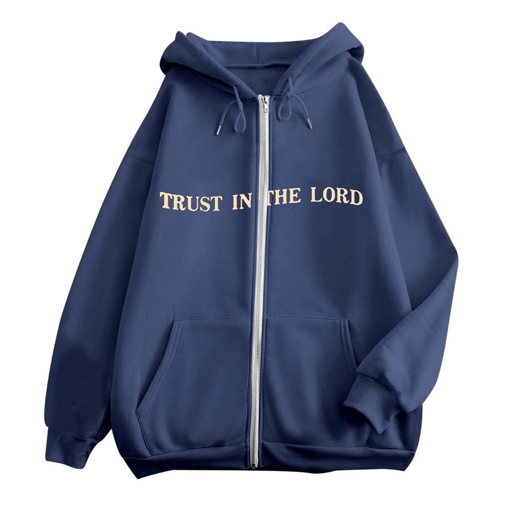 Damenmode Lässiger Langarm-Jackenmantel mit lockerem Aufdruck und Reißverschluss