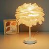 Ins Romantic Feather Table Lamp, Dimmable Bedside Night Light for Bedroom Decor