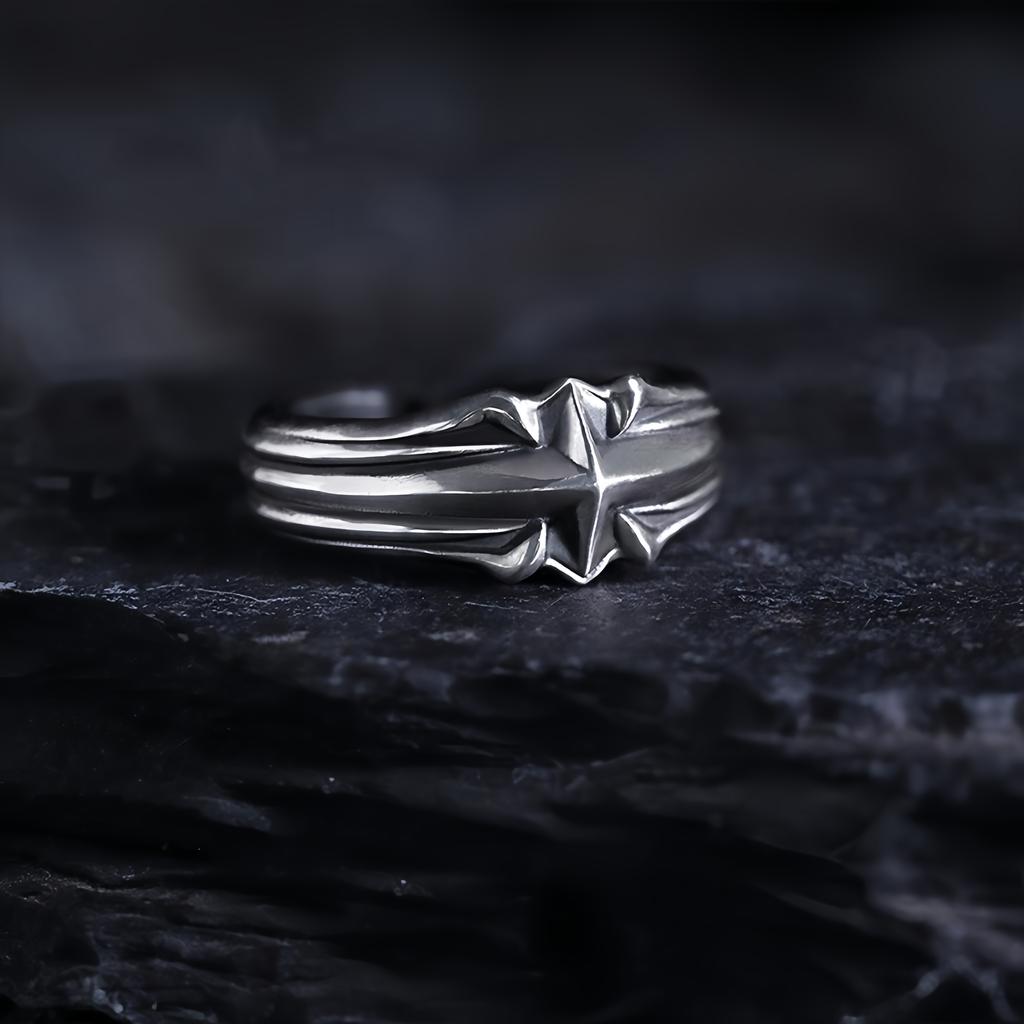 Anillo Abierto Ajustable Retro “Astral” de Estrella Para Hombres Cobre Chapado en Plata Punk Gótico Joyería Atrevida Accesorios de Moda Regalo Unisex