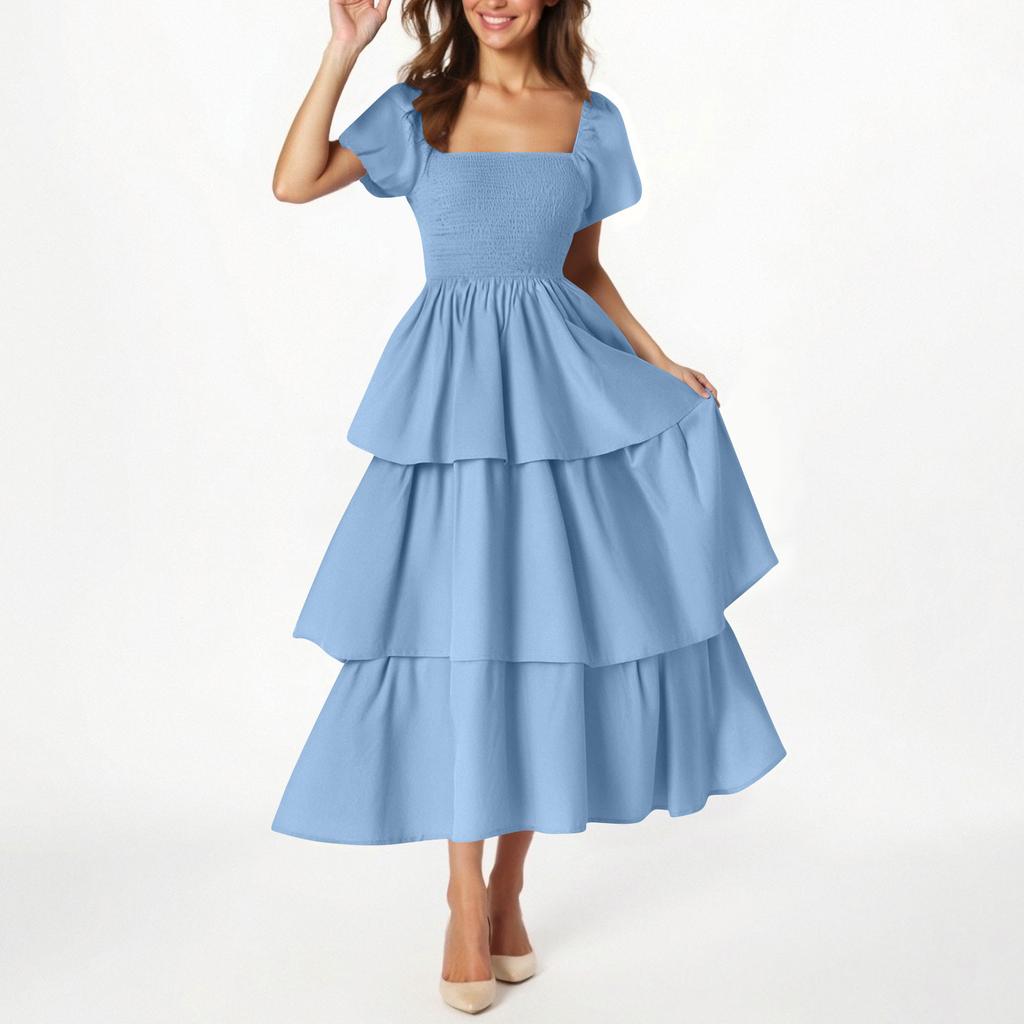 Women's Fashion Color Short Sleeve Dress