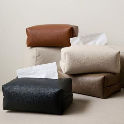 Square Design Tissue Box Artificial Leather Tissue Paper Storage Bag Napkin Holder Dining Room