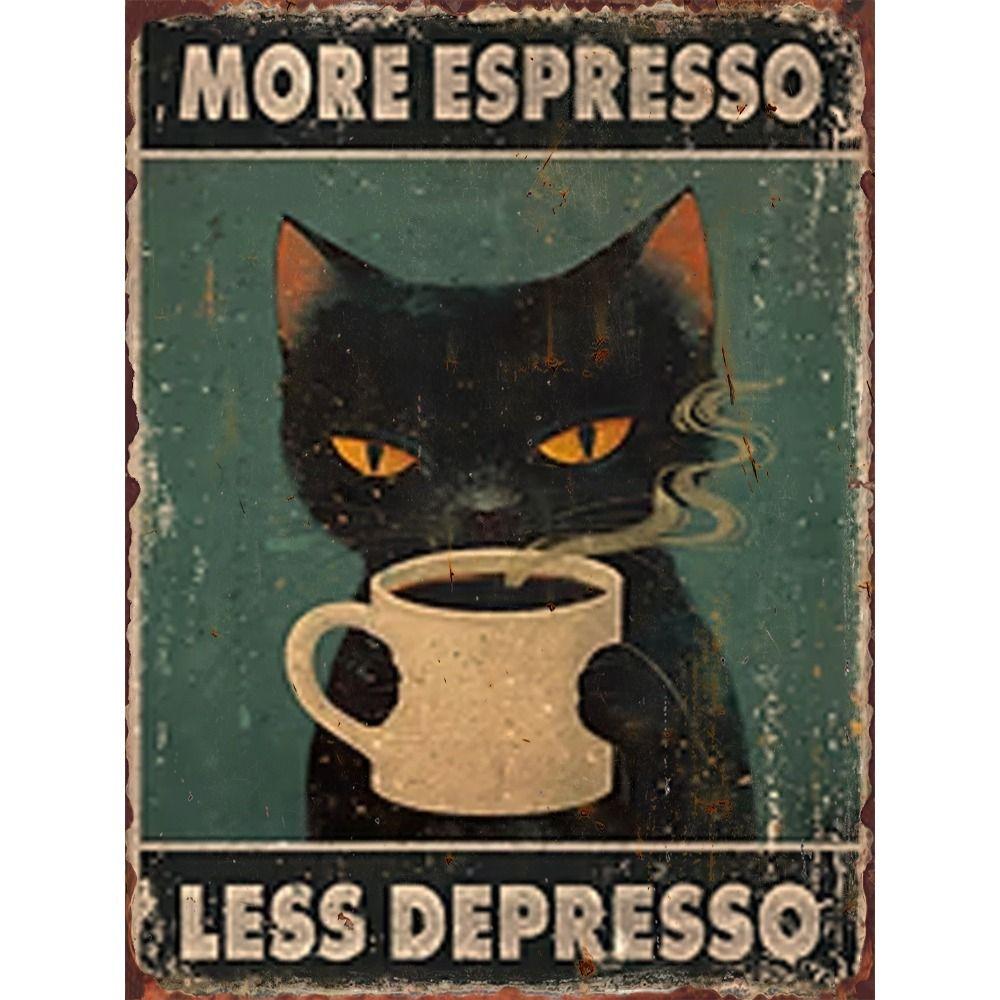 Retro Katze Kaffee Metallblechschild Wanddeko Vintage Küchenkunst 20x30 cm
