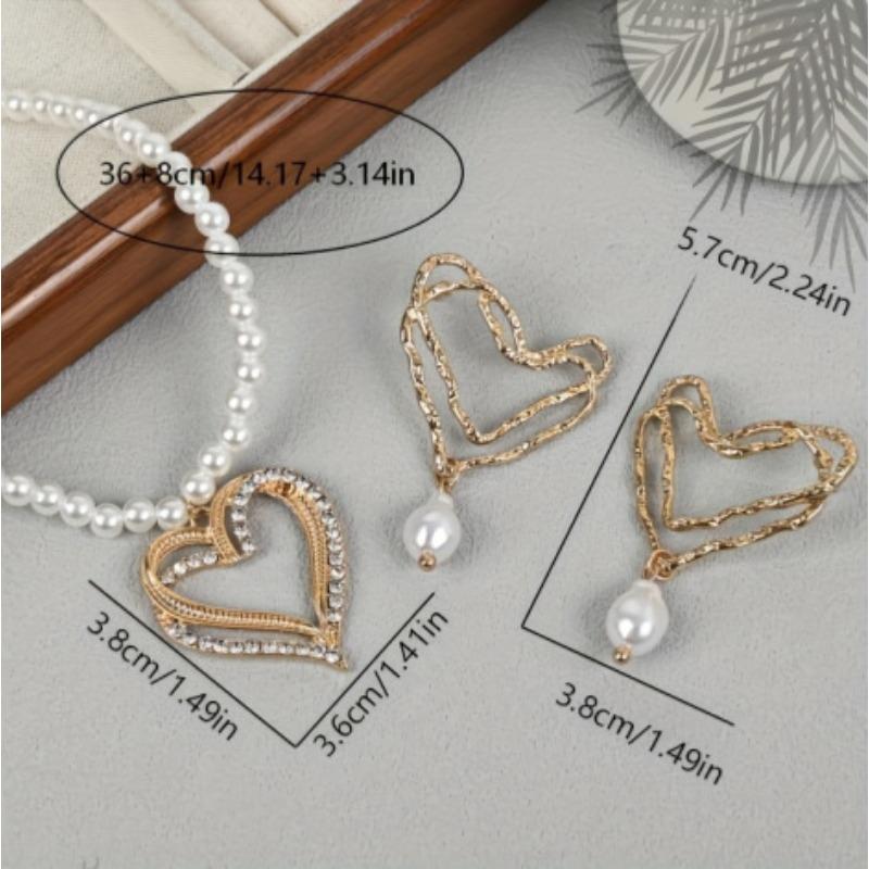 Love pendant earrings stud earrings imitation diamond inlaid pendant necklace set