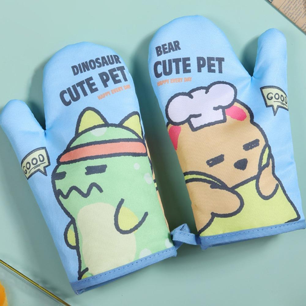 2PCS Cartoon Printed Oven Mitt Cotton Lining Kitchen Cooking Glove  Microwave Oven Hot Pot