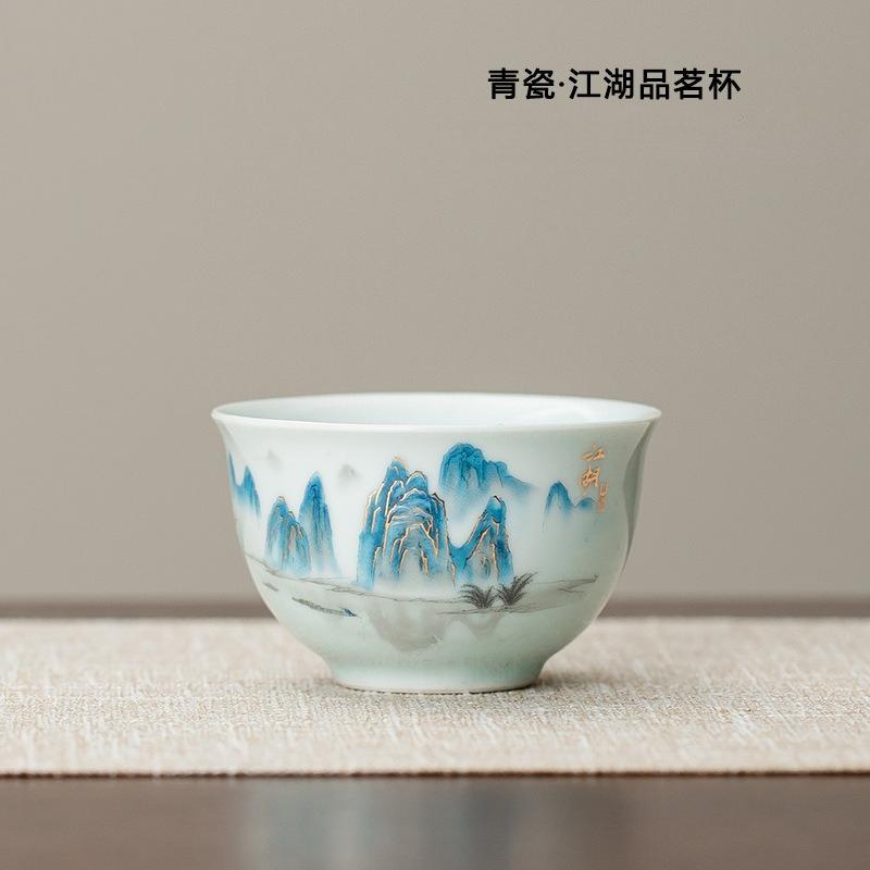 Ceramiczny kubek pojedynczy z malowidłem krajobrazowym, kubek do herbaty, kubek mistrzowski, kubek do degustacji herbaty, kubek do parzenia herbaty, zestaw do herbaty Kung Fu