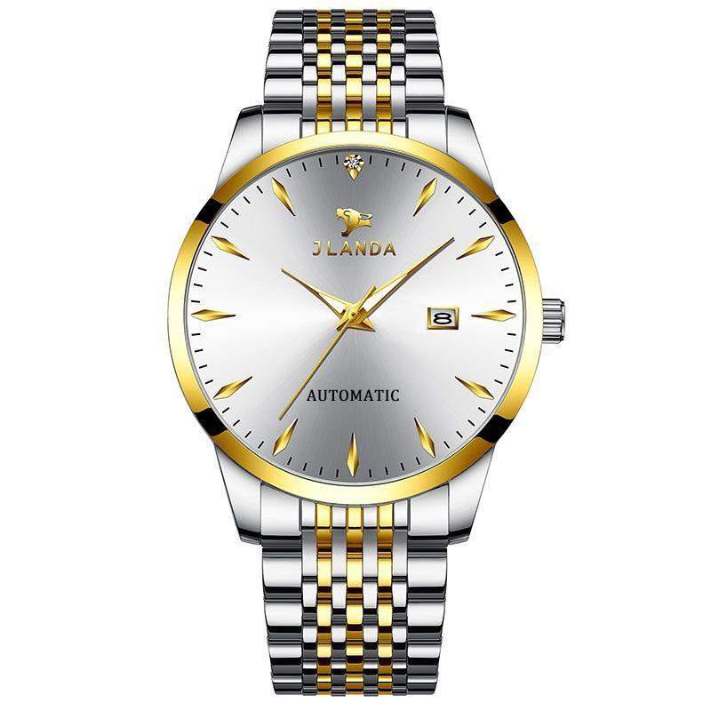 Automatic Self-Wind Men's Watch Luxury Business Dress Watches with Date Display Steel Bracelet Waterproof Luminous Hands
