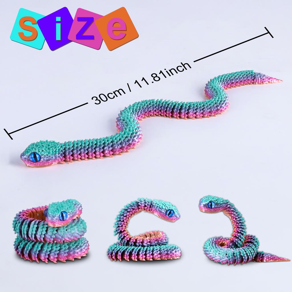 3D Printed Flexible Snake Toy 30Cm- Movable Joints, Adhd Fidget Desk Pet, Realistic Animal Figurine For Home Office Decor & Gift