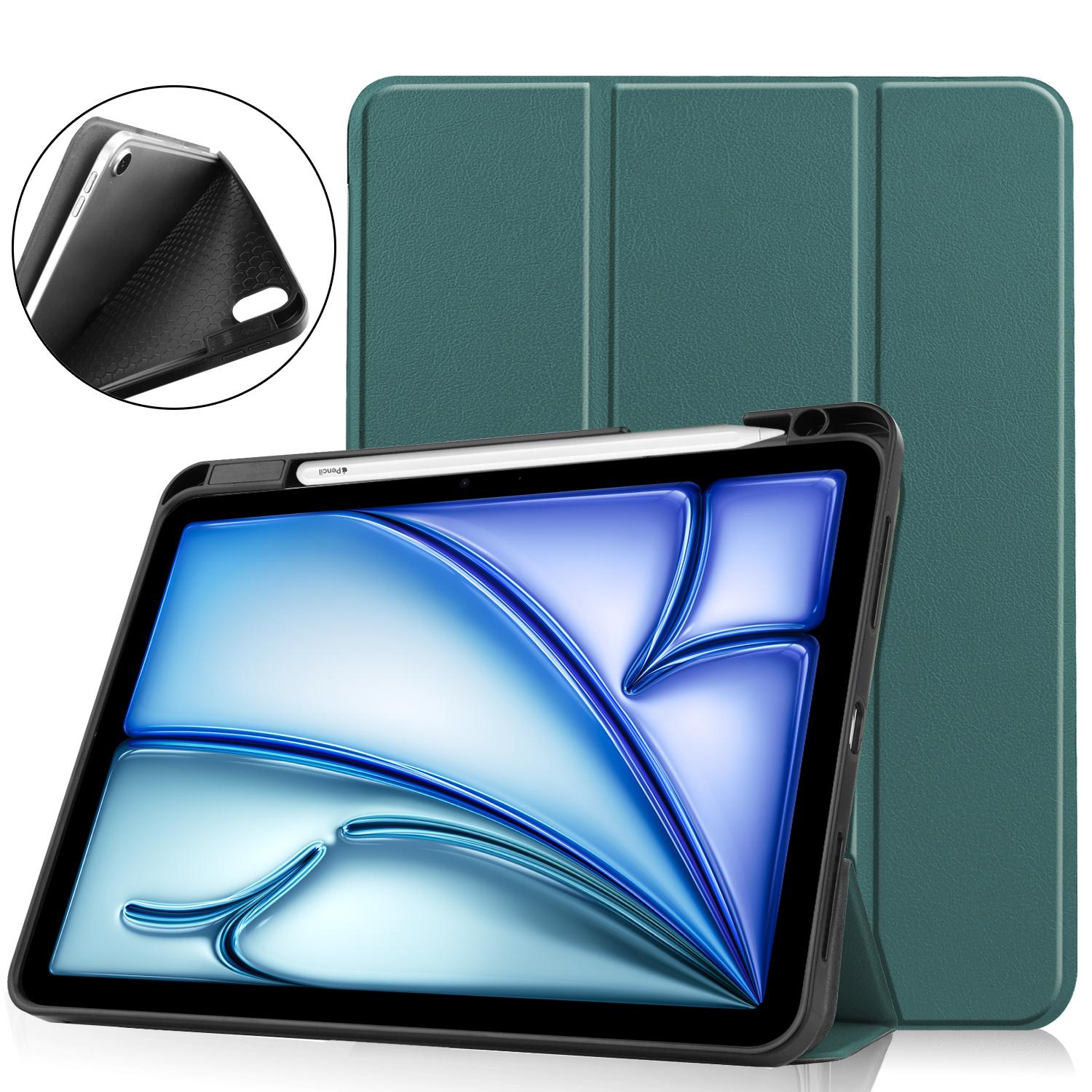 

For iPad Air 11 (2025)/(2024) Case Tri-Fold Stand Protective Tablet Cover with Pen Slot Blackish Green