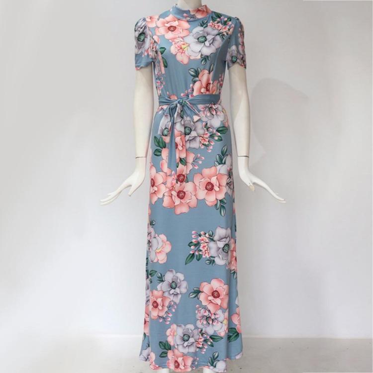 Elegante Abito Lungo Estivo con Stampa Floreale Donna Maxi Tunica Festa Serale Abito da Sole
