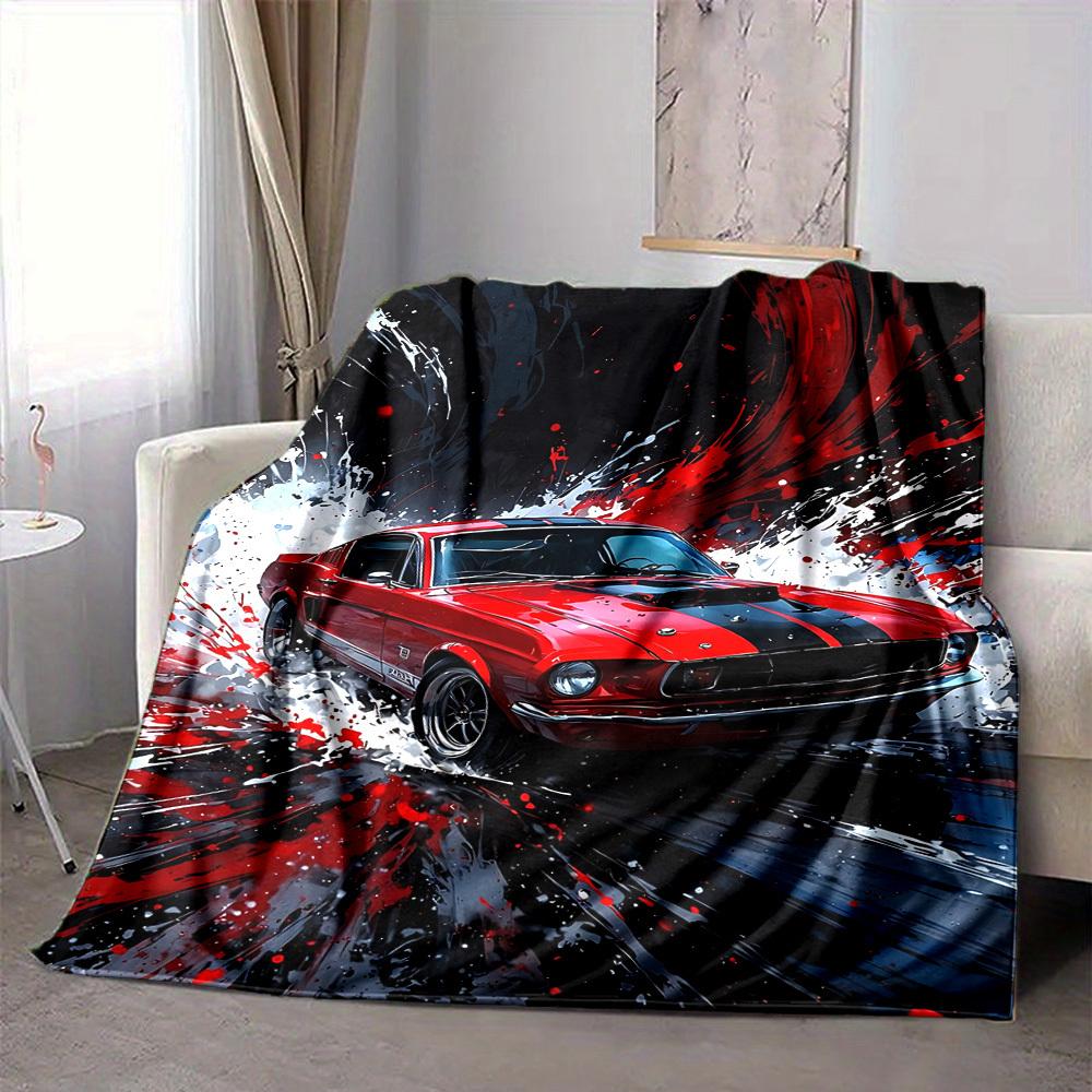 1pc Classic Muscle Car Flannel Blanket [Cozy Throw Blanket] For Sofa, Bed, Travel, Camping, Livingroom, Office, Couch, Chair, And Bed