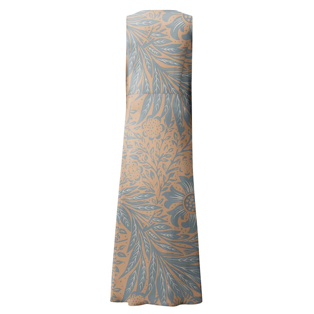 Women's Summer Casual Fashion Retro Printed Sleeveless Round Neck Pocket Dress