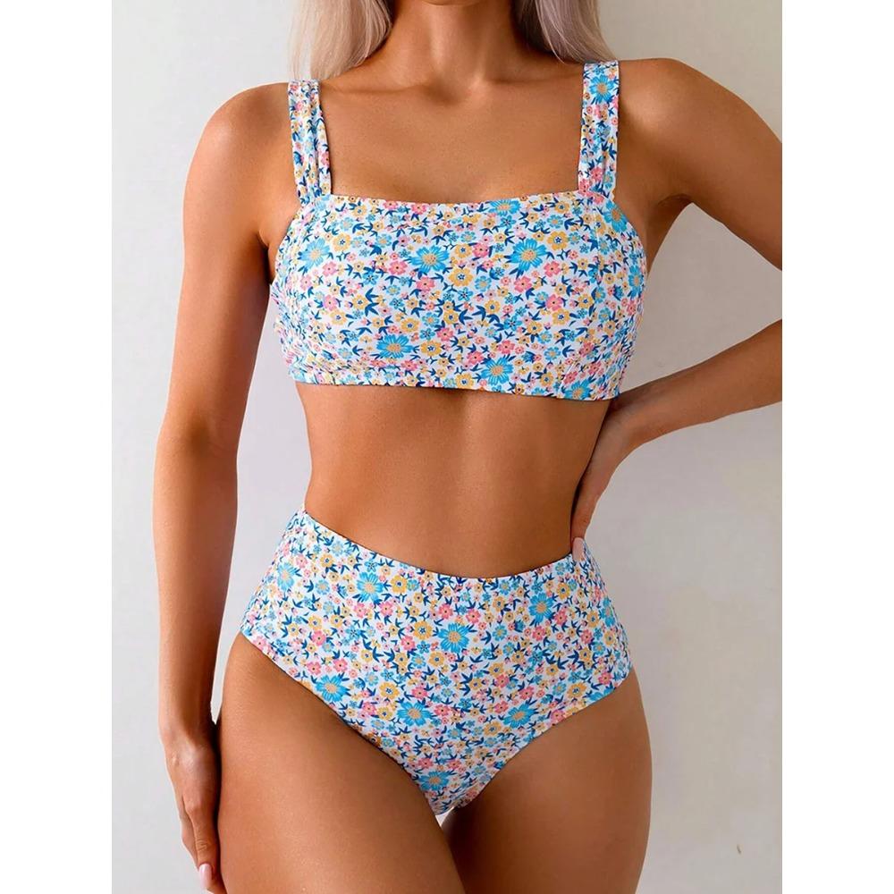 Sexy Floral Print Female Swimsuits Women Bikini 2026 Swimwear High Waisted Bikinis Sets Two Pieces Bandeau Bathing Suit Beahwear