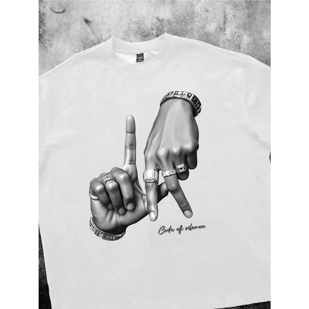 

Лос-Анджелес Жест рукой Принт Футболка Лето 100% Уличный стиль Футболка Уличная мода Свободная Дышащая Короткий рукав S белый