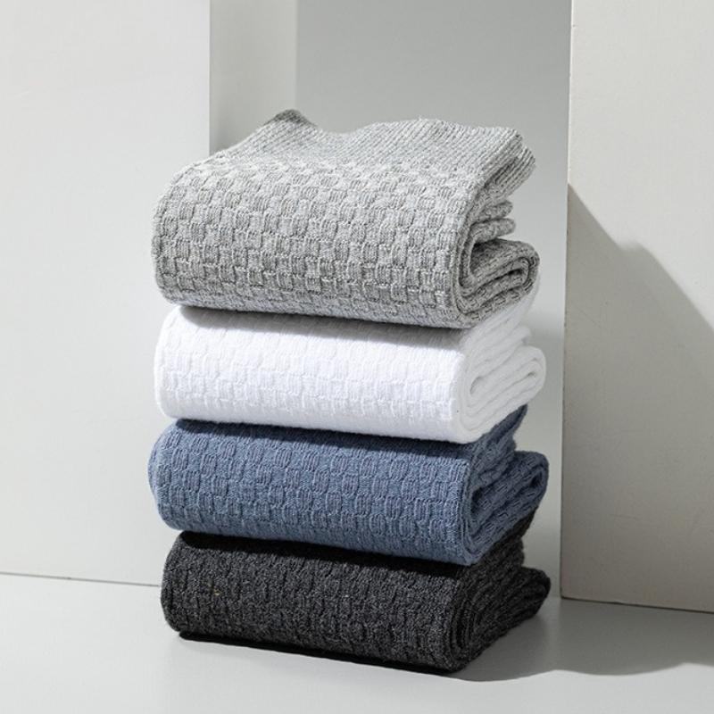 5 Pairs/lot Men Fiber Socks Solid Color Business Breathable Tube Long Sock Spring Autumn Large Size EU39-44