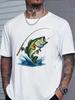 Unisex Crew Neck Tee Fishing Bass Fish Wave Pattern Print Short Sleeve Oversized Male Daily Casual Soft Breathable Basic Wear Top