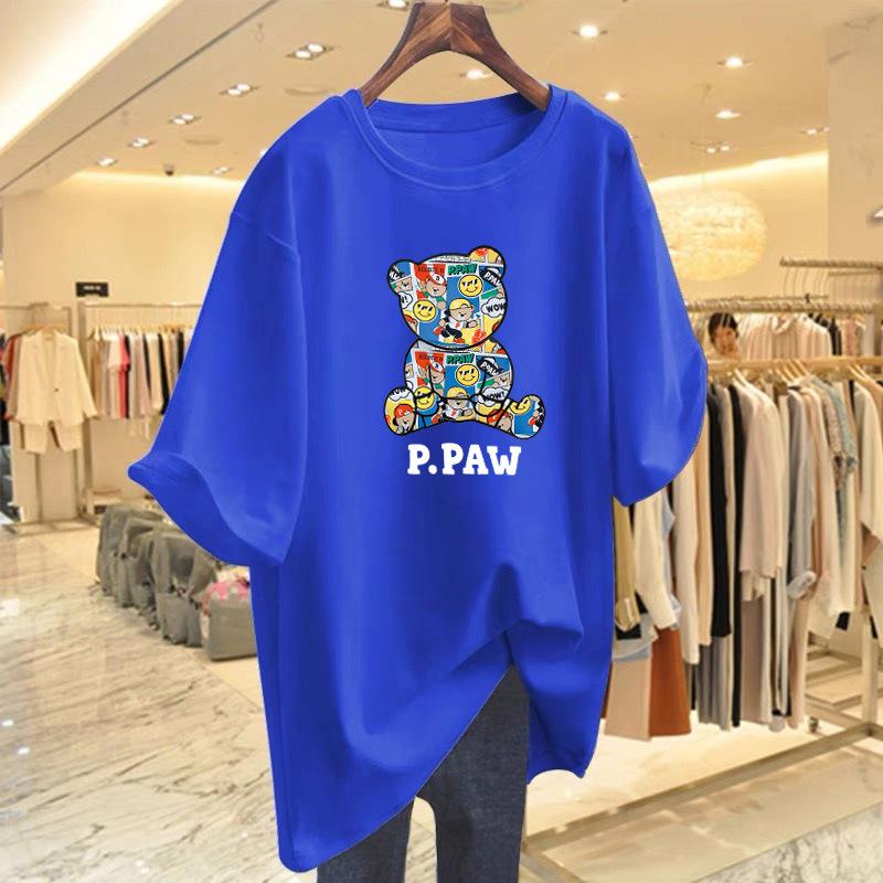 Bear Printed Cotton T-shirt Short-sleeved Women's Summer New Loose Top Bottoming Shirt