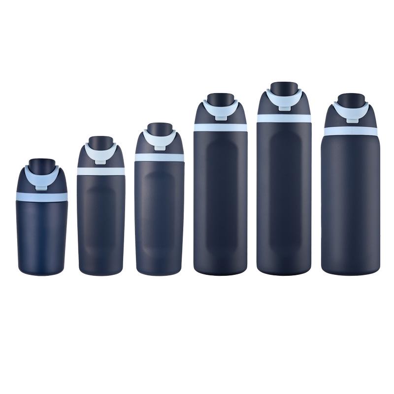 Große Edelstahl-Thermoskanne mit Doppelstrohhalm - Outdoor-Wasserbecher für Schüler