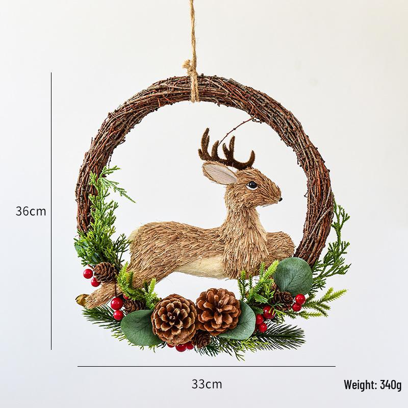 NUCHI Christmas Elk Rattan Wreath for Door or Shop Decoration