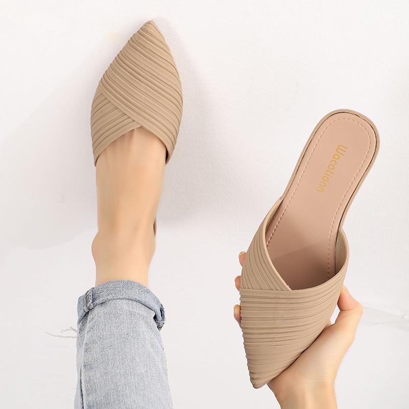 Heli Shark Spring and Summer Fashion Bag Head Half Slippers, Women's New Thick Heels Wear Cool Slippers Pointed Casual Shoes