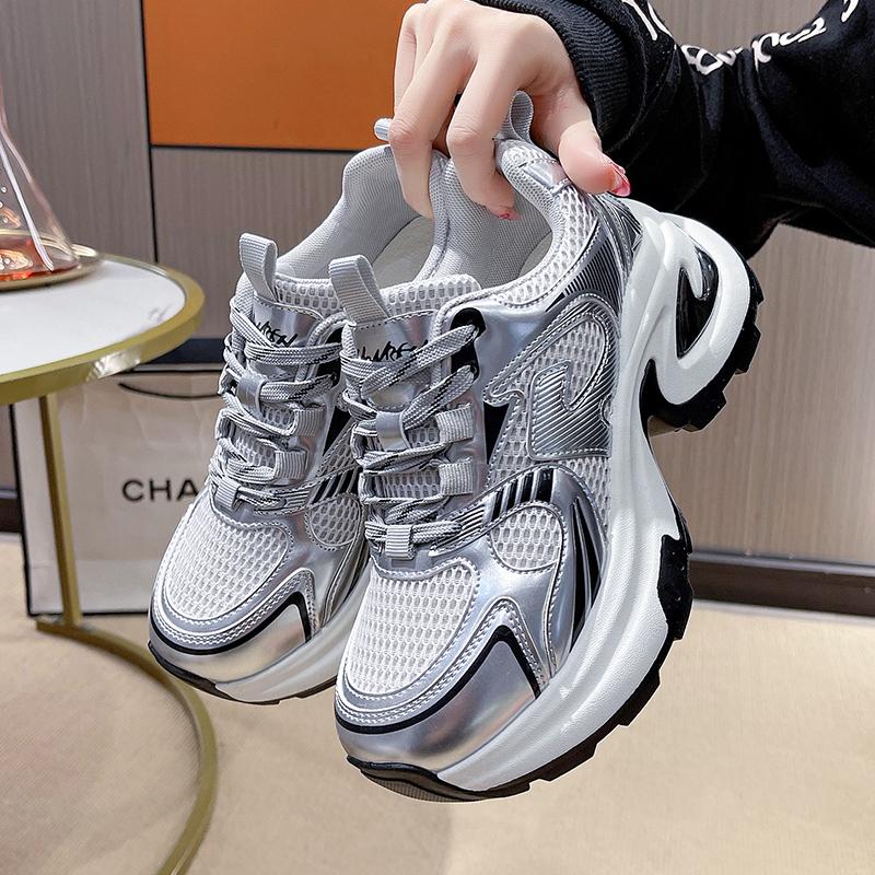 Fashion Women Luxury Chunky Sneakers Mesh Breathable Increased Internal Trainers Sports Running Casual Ladies Platform Vulcanize Shoes
