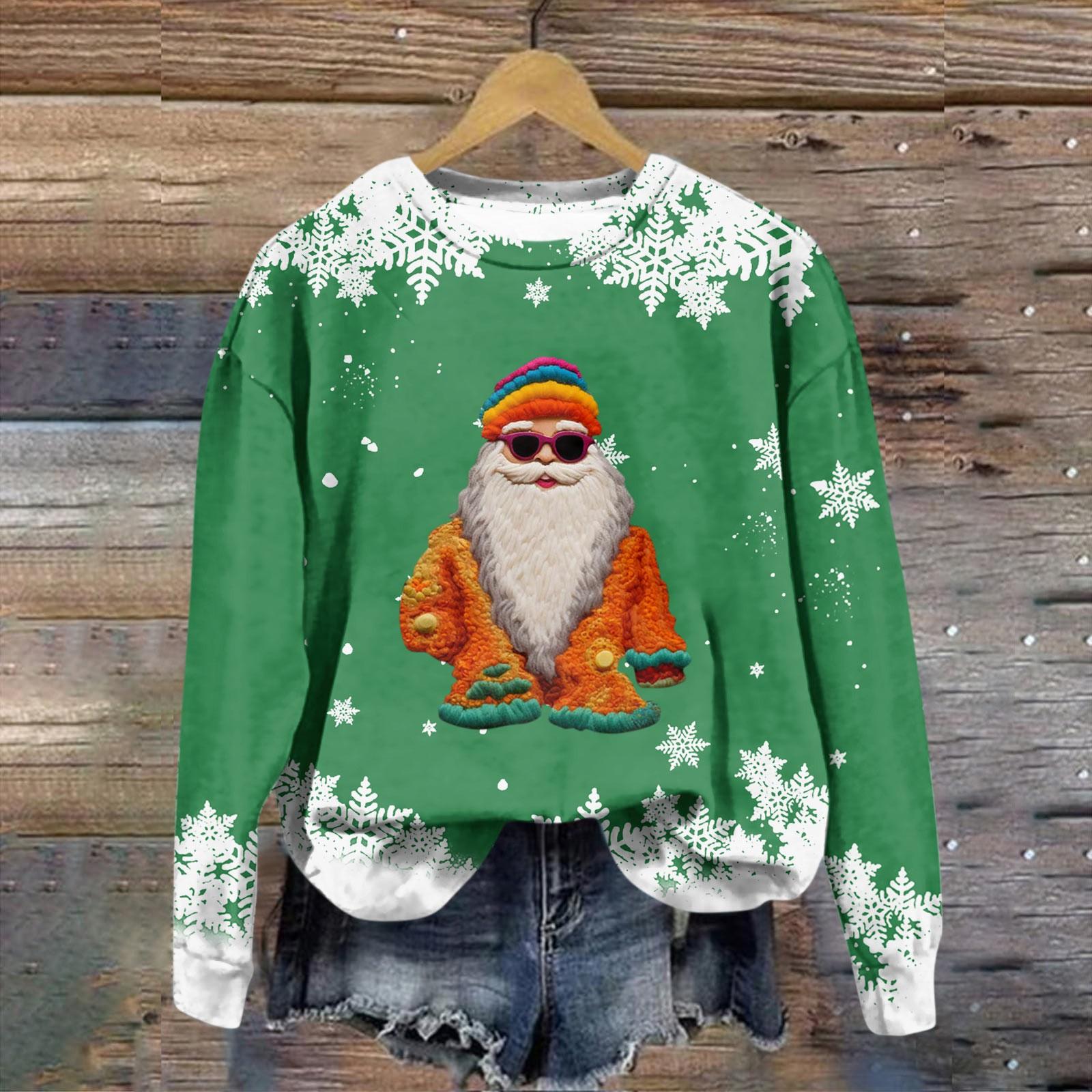 

Женская модная рождественская принтованная толстовка с длинным рукавом и круглым вырезом XXL зелёный