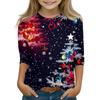 Christmas Day Print Tops For Youth Girls 5-16 Years Round Neck 3/4 Sleeves T-Shirts Trendy Tops Outfit Tees