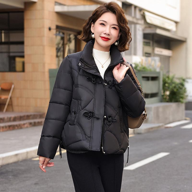 Short stand-up collar cotton jacket winter new retro buckle padded jacket Korean thickened cotton jacket women's clothing