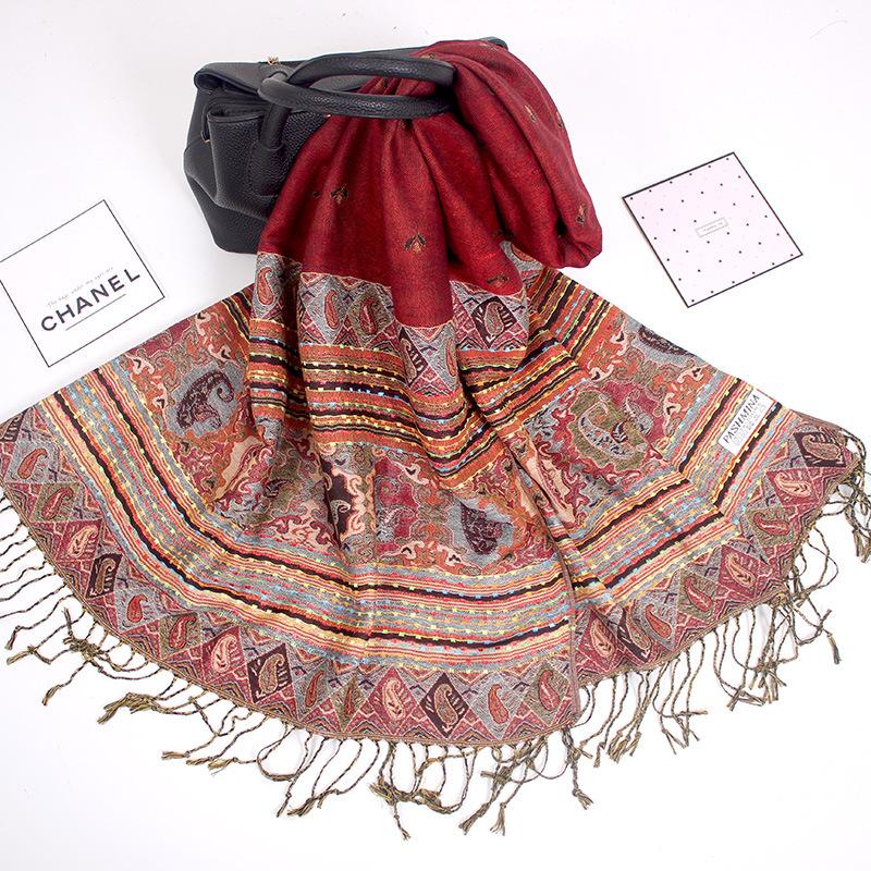 Scarf Spring and Autumn Jacquard Long Scarf Women's Summer Air Conditioning Fringed Shawl Cashew Nut Scarf Scarf