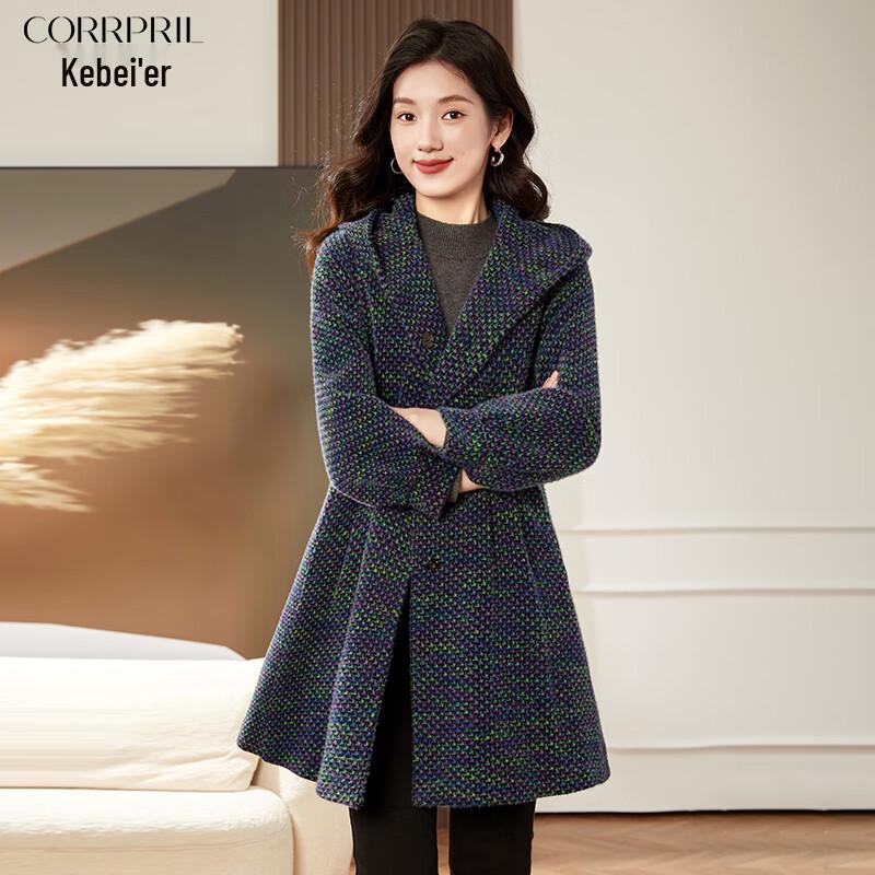 Women's Hooded Wool Blend Waist-Cinching Coat