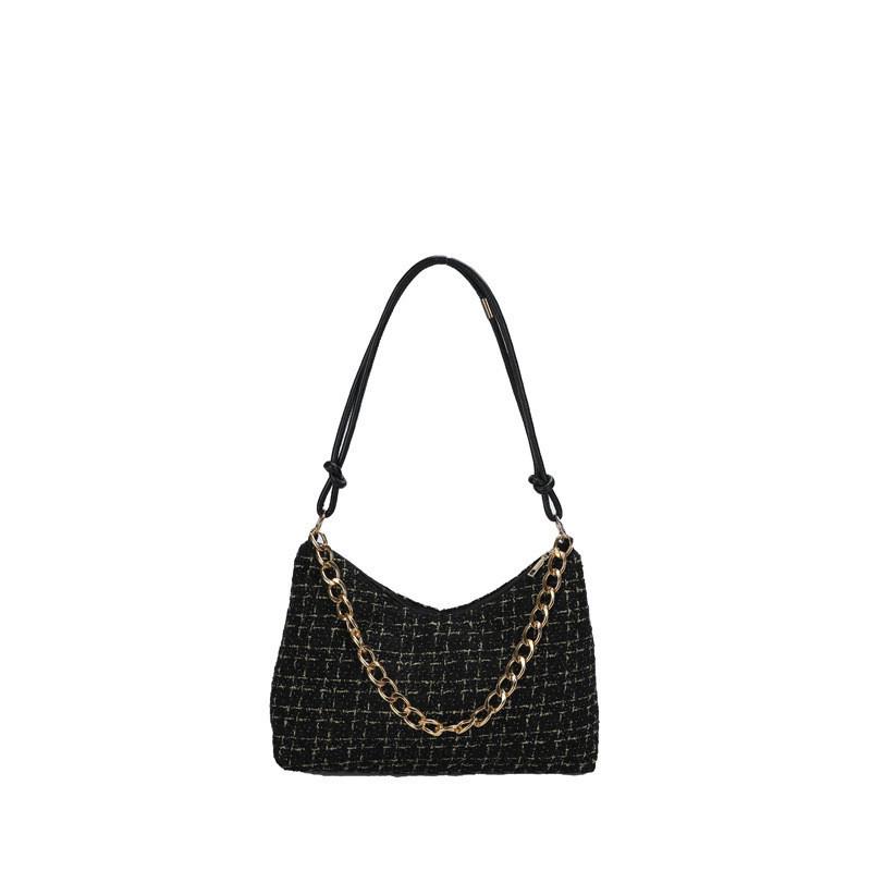 Stylish Retro Cotton Linen Plaid Shoulder Bag With Chain For Summer Commute And Daily Use