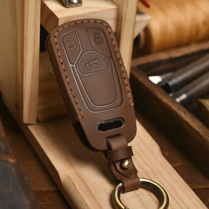 Key Case Cover For Car For A4 B9 A5 A6 8S 8W Q5 Q7 4M S4 S5 S7 TT TTS TFSI RS Leather Chain Key Bags Protector Keychain