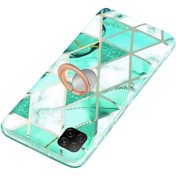 Coque - Samsung - Galaxy A32 5G - Turquoise - Support Anneau Rotatif 360° - Motif Marbre