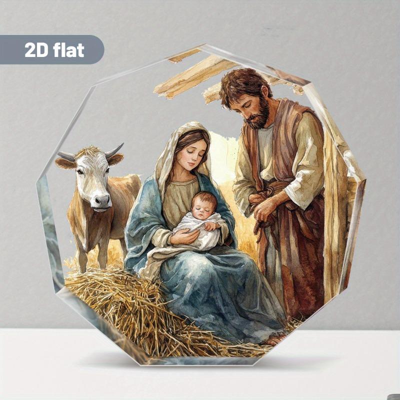 

2D Flat Nine-Sided Acrylic Nativity Scene Decorative Desktop, Mary & Angel, Suitable for wall decoration, porch, room, villa, accents Home, Hallway, 9*8.6CM