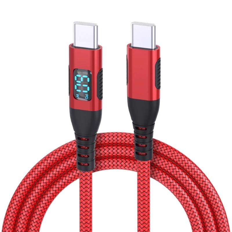 

Type C to Type C Digital Display Fast 60W/100W Charging Braided Cable Universal Over Current Over Voltages Protections красный